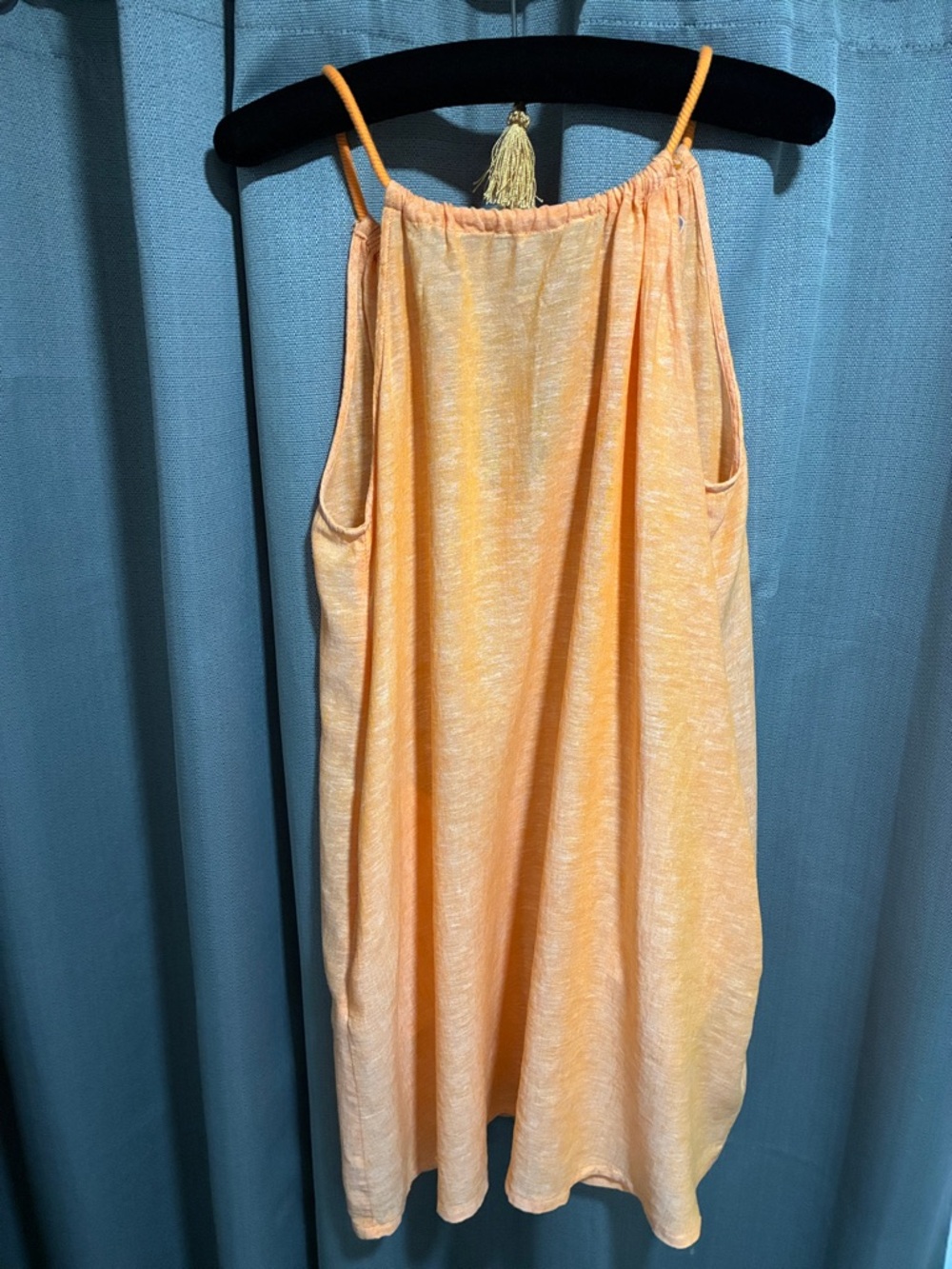 C&C California Sunset Orange Halter Tank Dress Strappy w Shell Accents Sz Medium